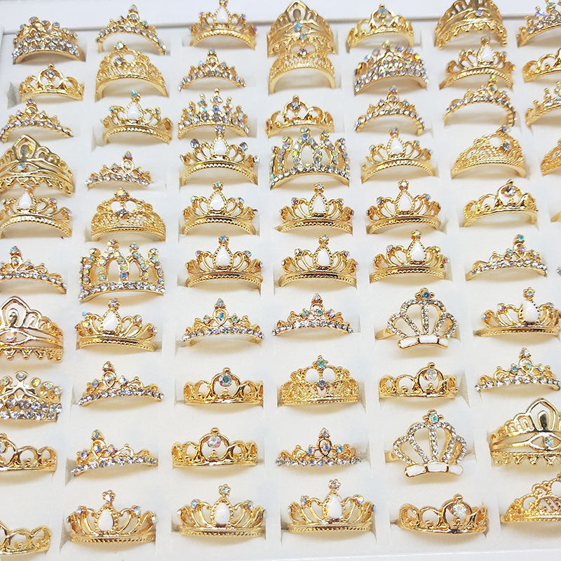100pcs/ Box Mixed Rhinestone Crown Rings