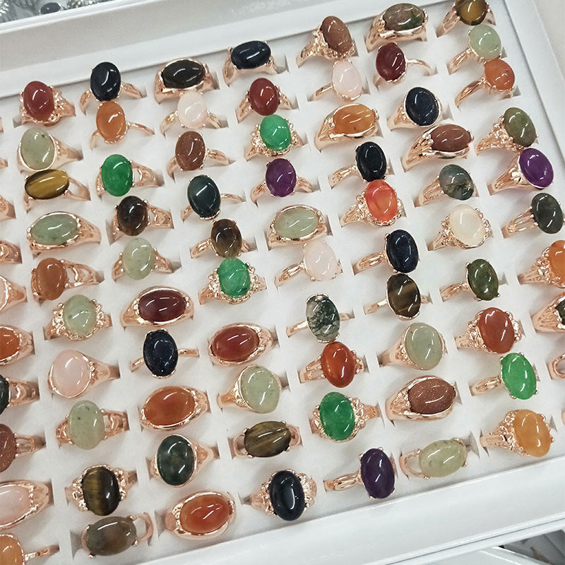 100pcs/ Box Mixed Stone Alloy Rings