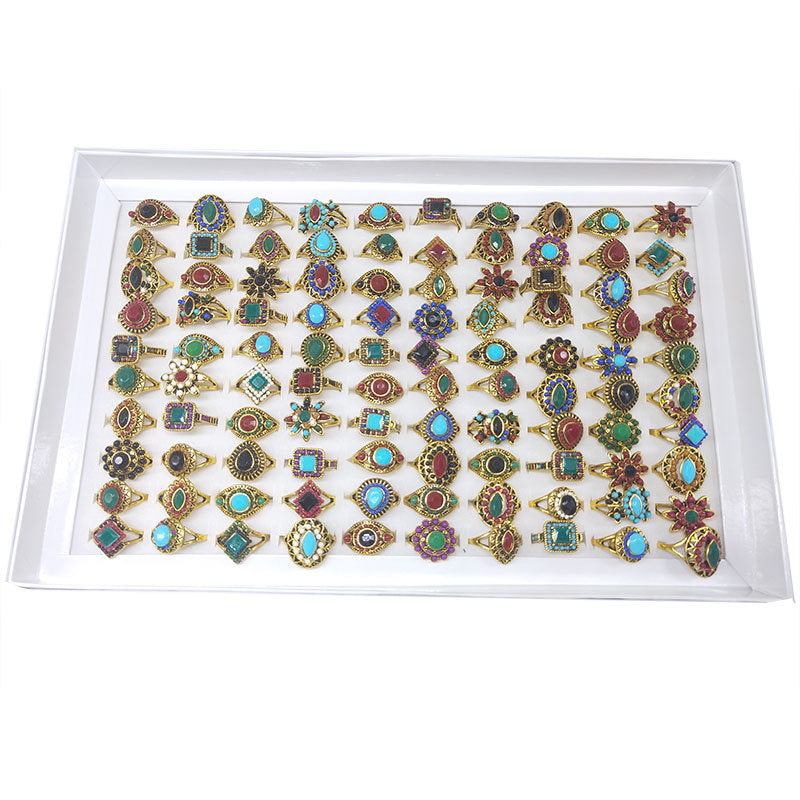 100pcs/ Box Mixed Vintage Rings