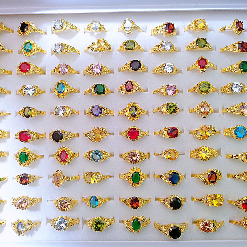 100pcs/ Box Mixed Classic Zirconia Rings