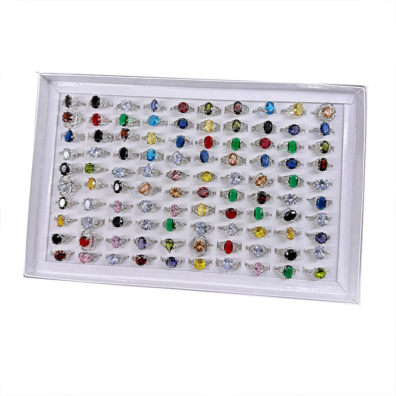100pcs/ Box Mixed Fashion Zirconia Rings
