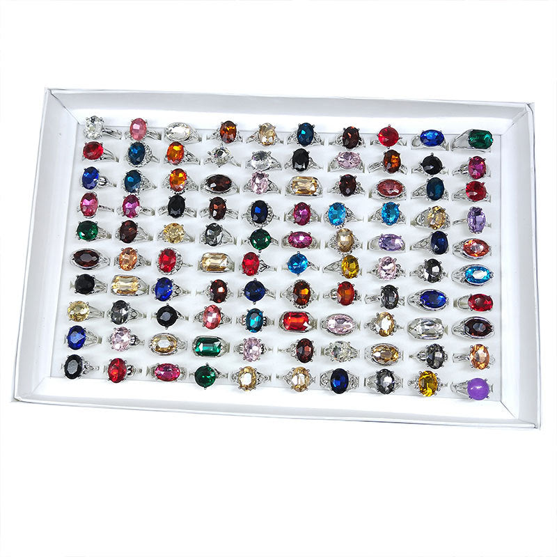 100pcs/ Box Mixed Colored Glass Rings