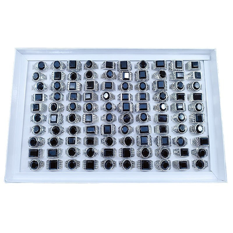 100pcs/ Box Mixed Vintage Men's Rings
