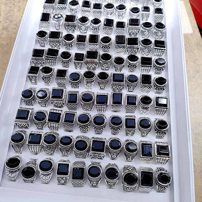 100pcs/ Box Mixed Vintage Men's Rings