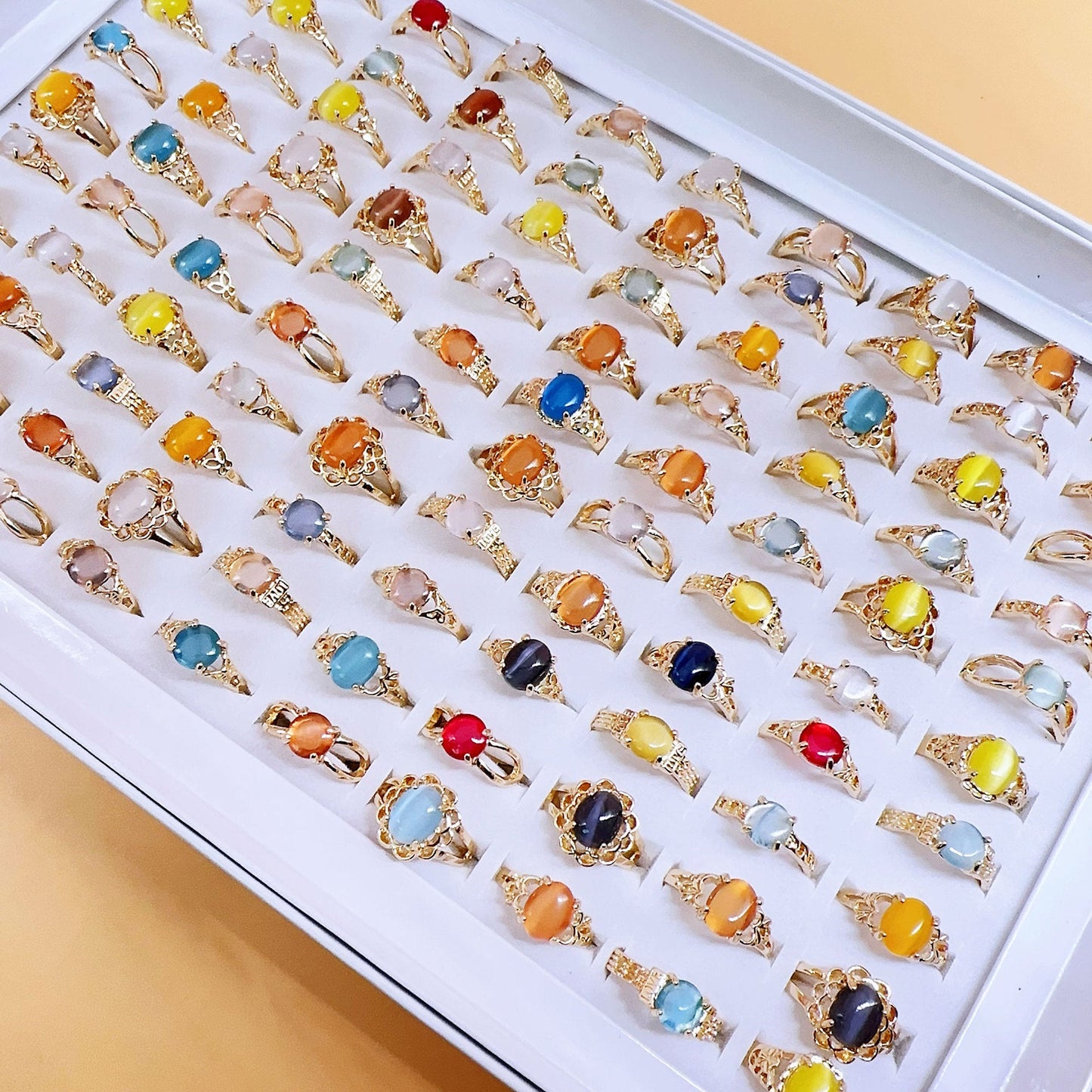 100pcs/ Box Mixed Cat's Eye Women's Rings