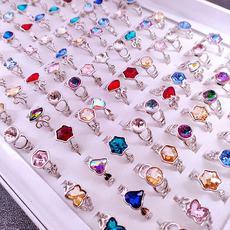 100pcs/ Box Mixed Colored Glass Women's Rings
