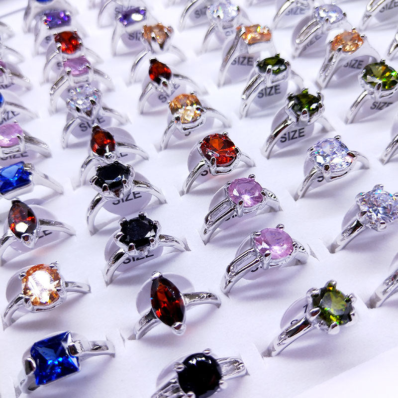 100pcs/ Box Mixed Fashion Zirconia Rings