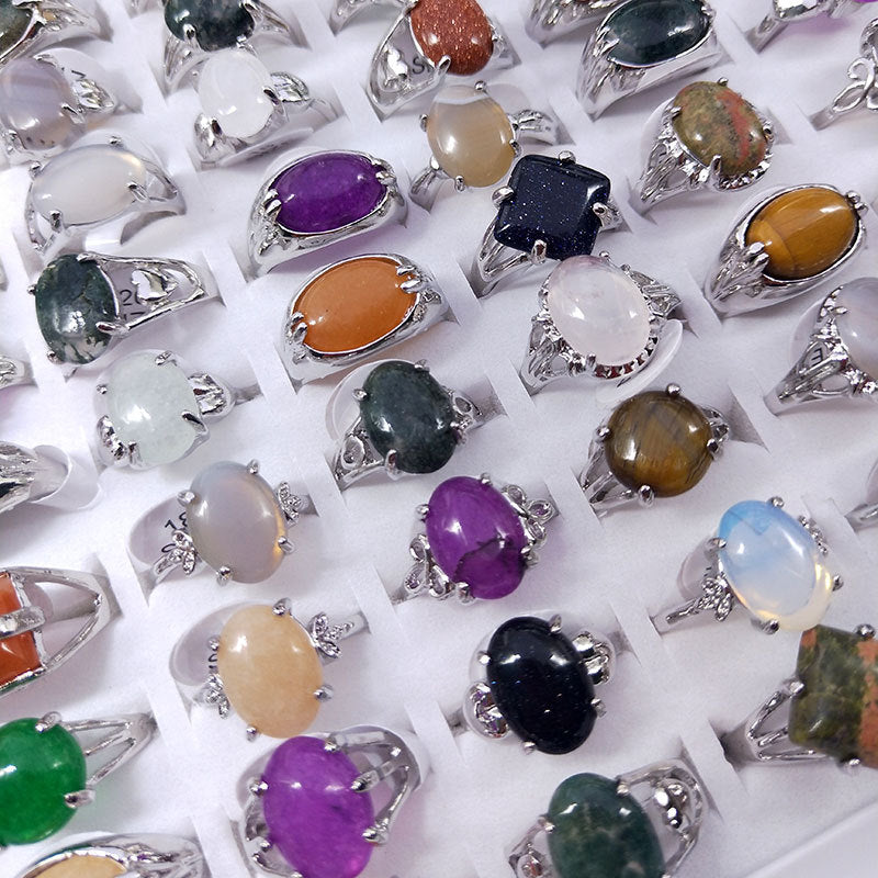 100pcs/ Box Mixed Stone Alloy Rings
