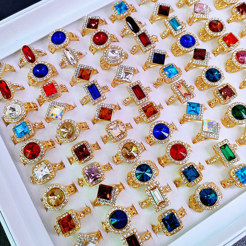 100pcs/ Box Mixed Fashion Rhinestone Rings