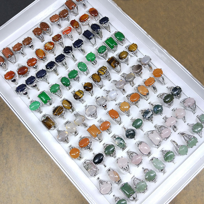 100pcs/ Box Mixed Natural Stone Rings