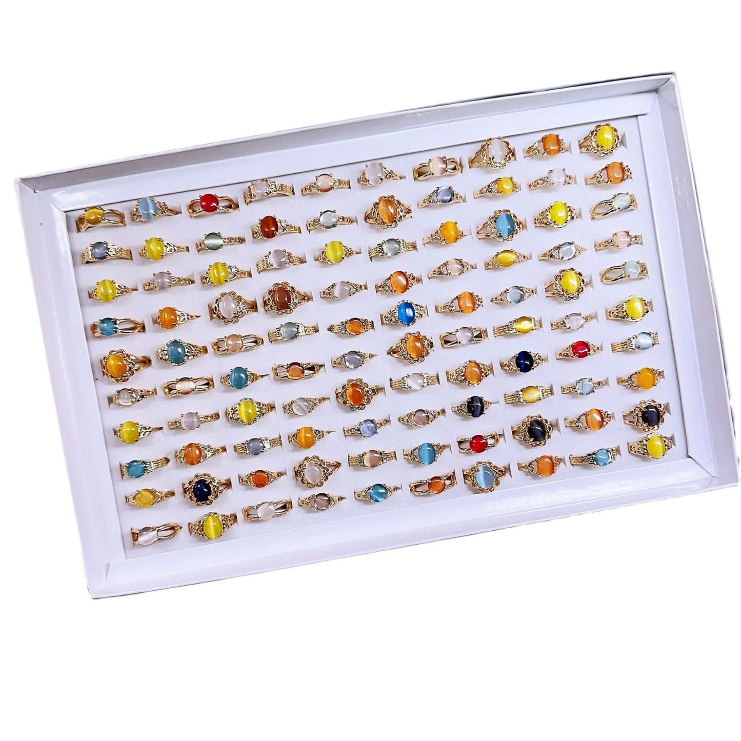 100pcs/ Box Mixed Cat's Eye Women's Rings