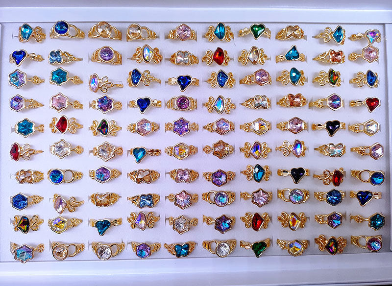 100pcs/ Box Mixed Colored Glass Women's Rings