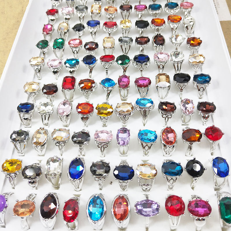 100pcs/ Box Mixed Colored Glass Rings