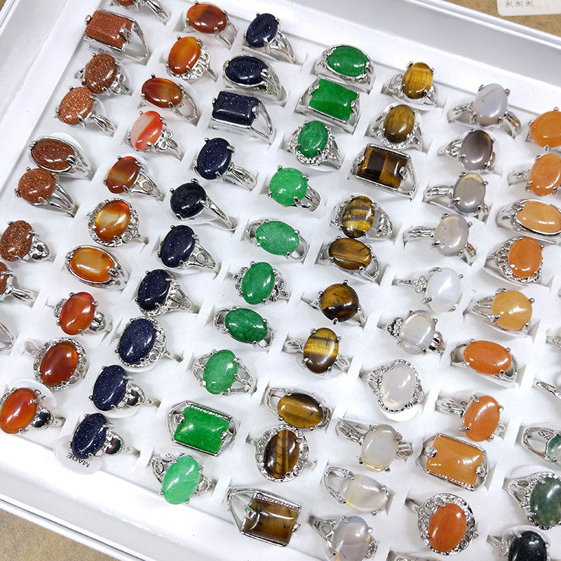 100pcs/ Box Mixed Natural Stone Rings