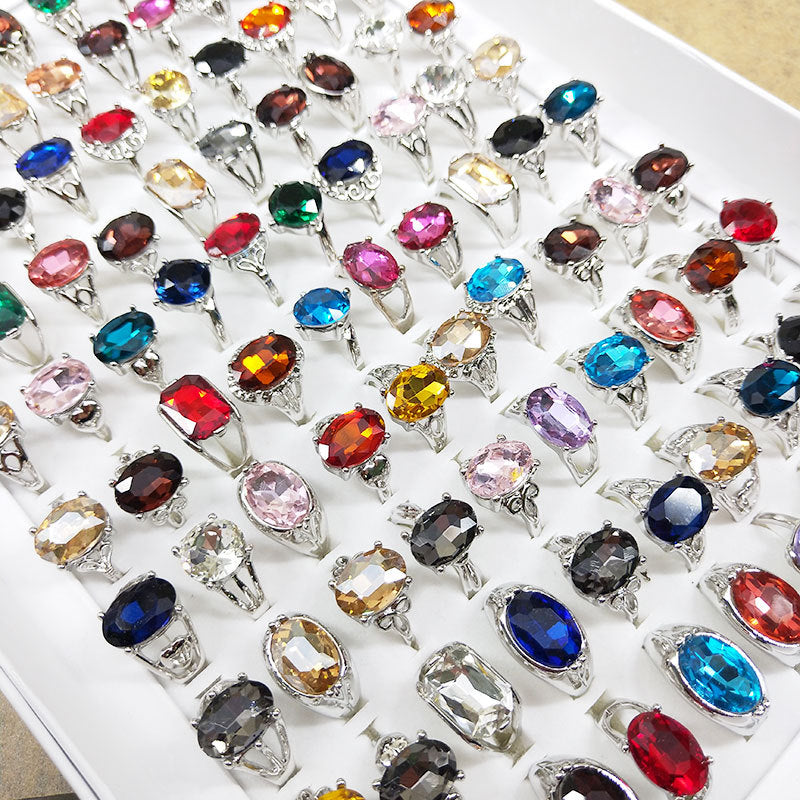 100pcs/ Box Mixed Colored Glass Rings