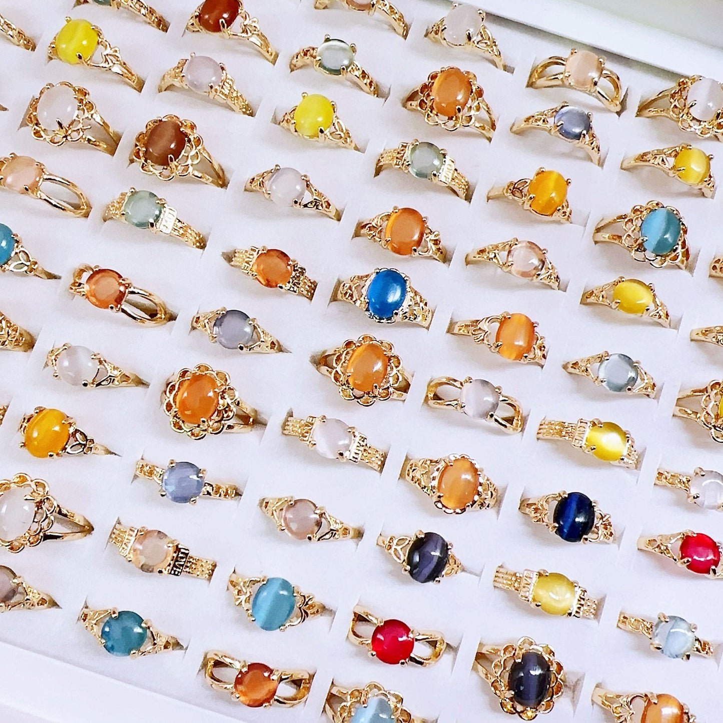 100pcs/ Box Mixed Cat's Eye Women's Rings