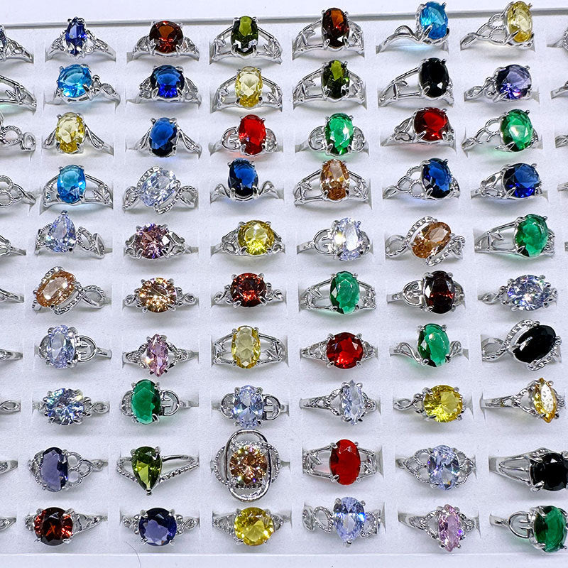 100pcs/ Box Mixed Fashion Zirconia Rings