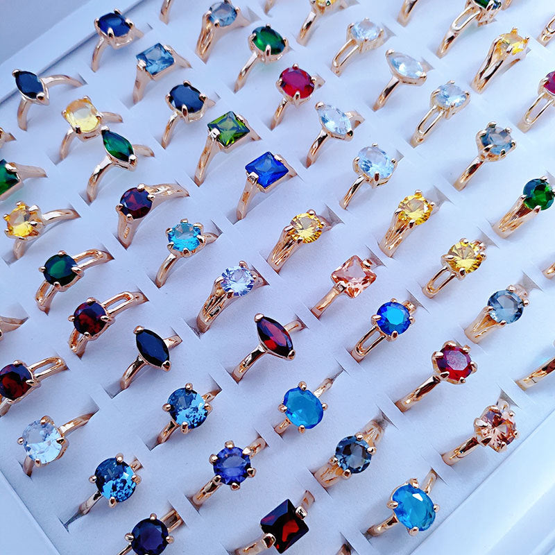 100pcs/ Box Mixed Fashion Zirconia Rings