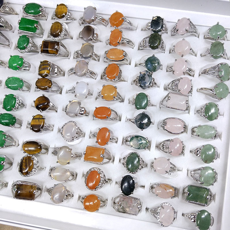 100pcs/ Box Mixed Natural Stone Rings