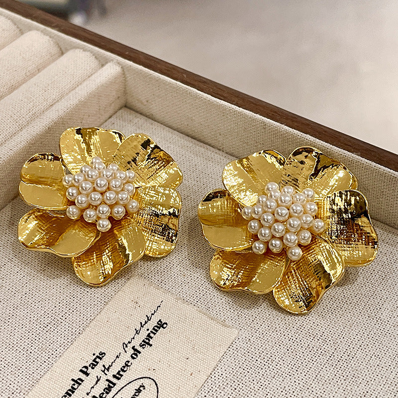 Vintage Gold Pearl Earrings Tassel Stud Earrings No Piercing Ear Clip