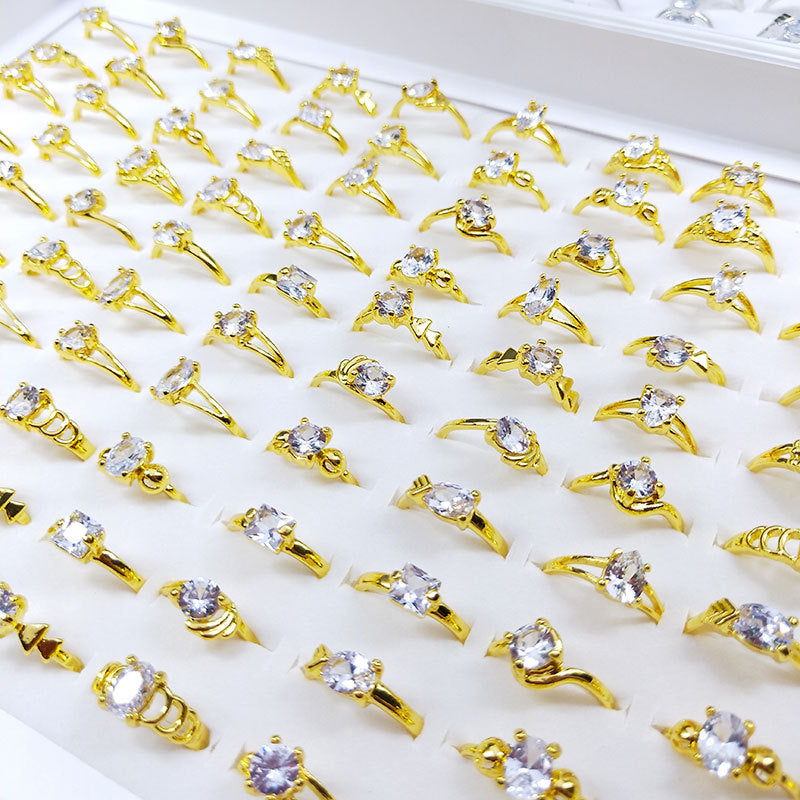 100pcs/ Box Mixed Zirconia Women's Rings