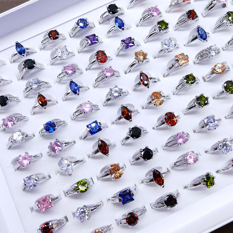 100pcs/ Box Mixed Fashion Zirconia Rings