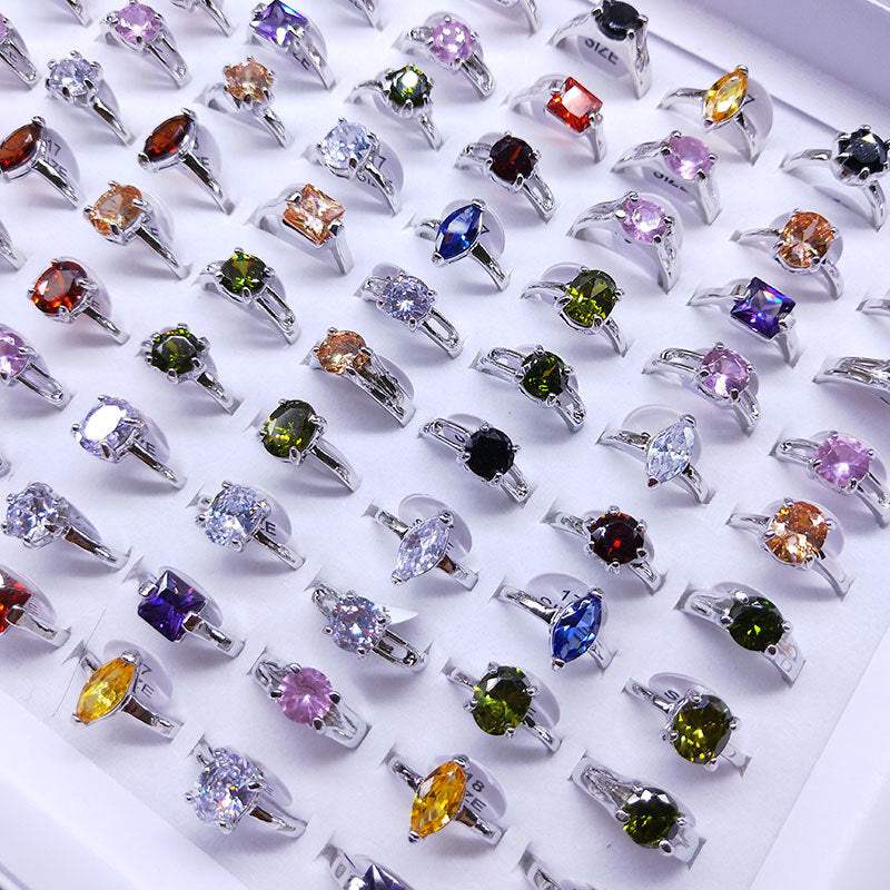 100pcs/ Box Mixed Fashion Zirconia Rings