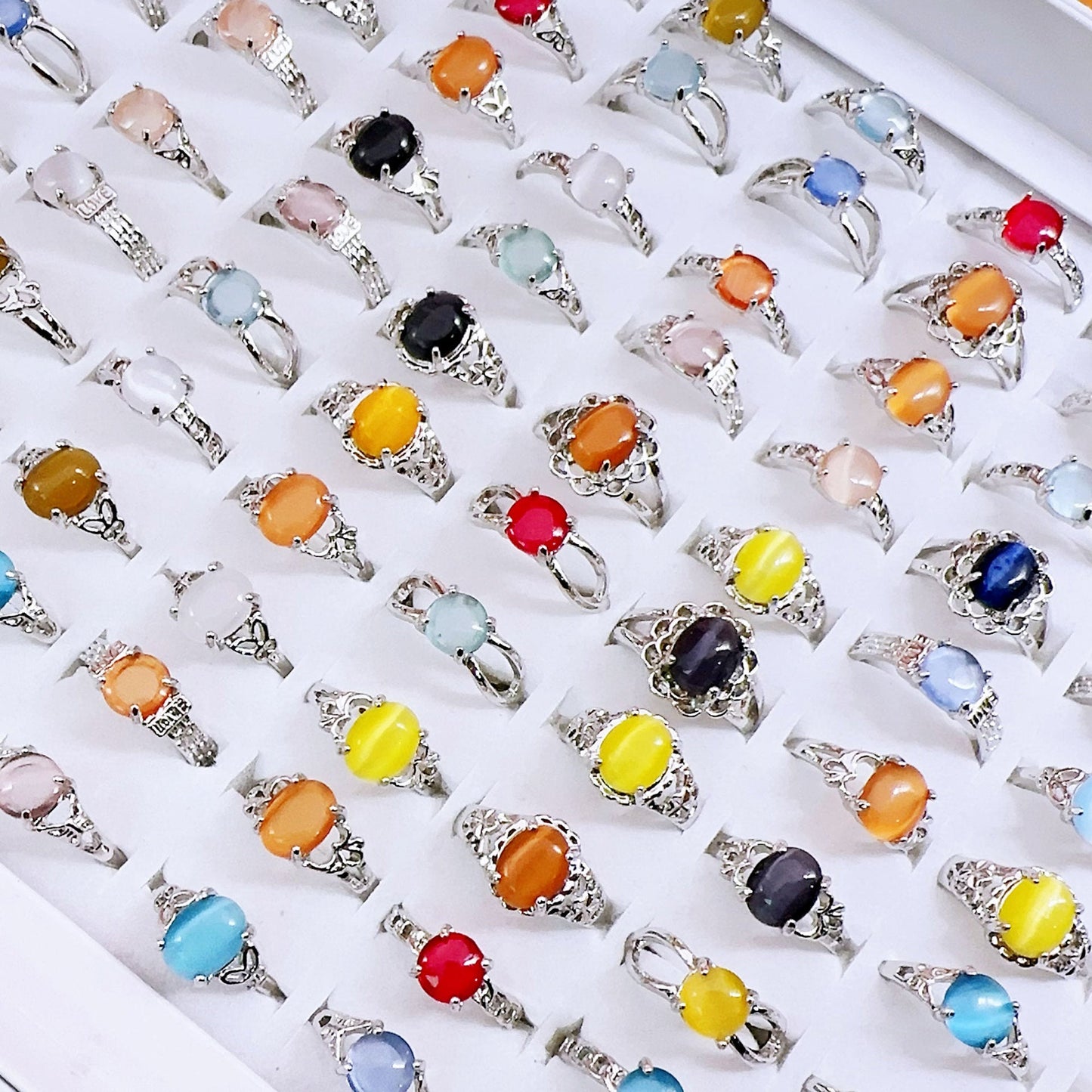 100pcs/ Box Mixed Cat's Eye Women's Rings