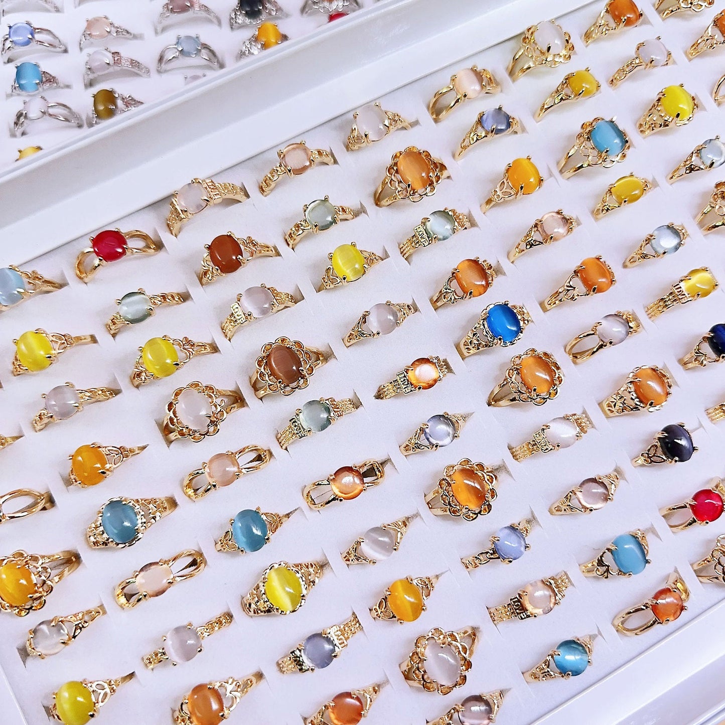 100pcs/ Box Mixed Cat's Eye Women's Rings