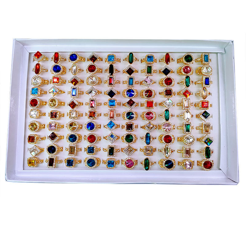 100pcs/ Box Mixed Fashion Rhinestone Rings
