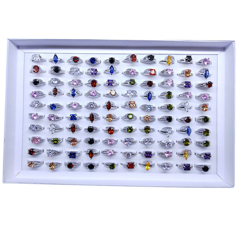 100pcs/ Box Mixed Fashion Zirconia Rings