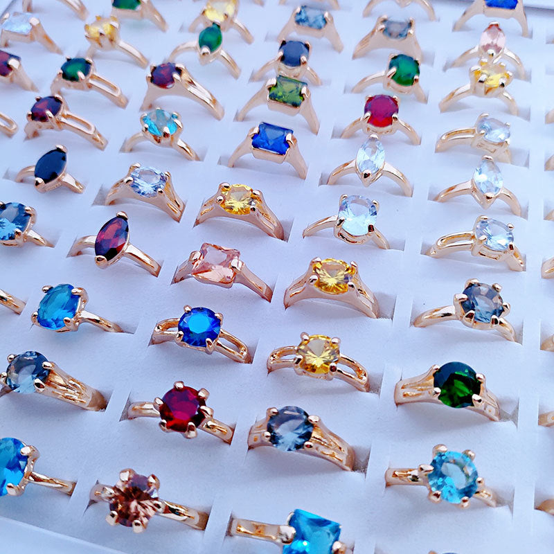 100pcs/ Box Mixed Fashion Zirconia Rings