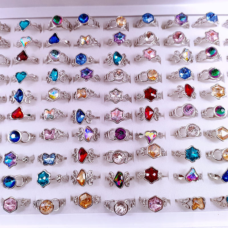 100pcs/ Box Mixed Colored Glass Women's Rings