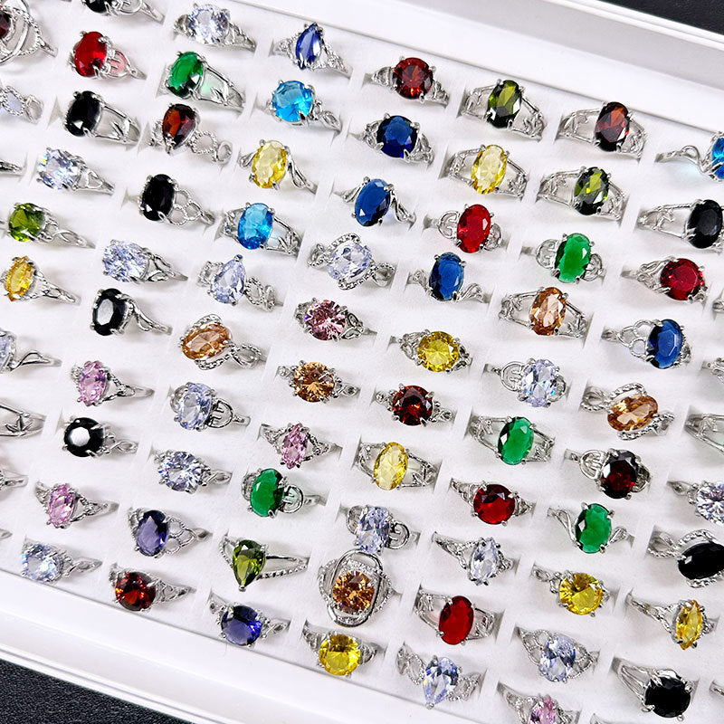 100pcs/ Box Mixed Fashion Zirconia Rings