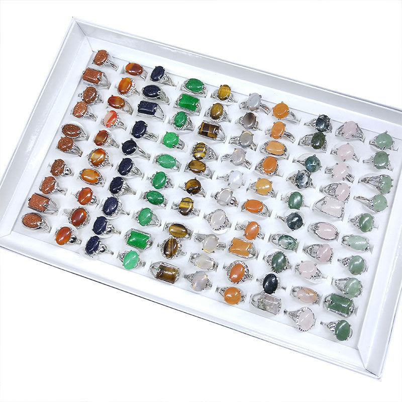 100pcs/ Box Mixed Natural Stone Rings