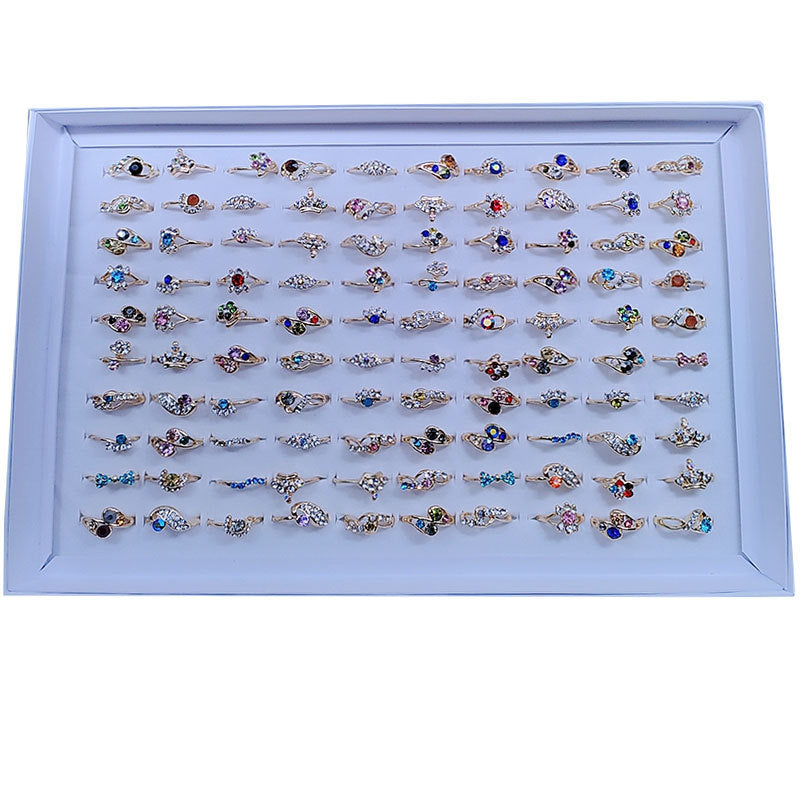 100pcs/ Box Mixed Rhinestone Rings
