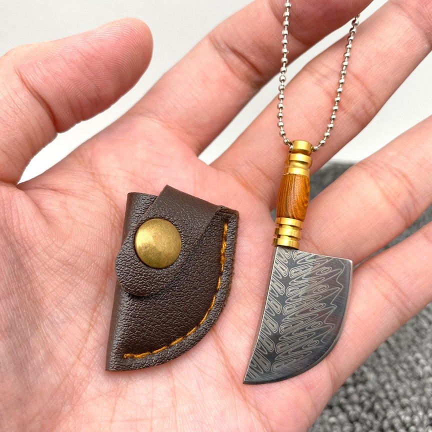 Mini Portable Laser Damascus Pattern Pocket Knife Keychain with Cover