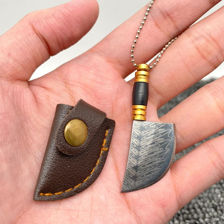 Mini Portable Laser Damascus Pattern Pocket Knife Keychain with Cover