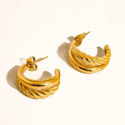 Ghislaine 18K Gold Non-Tarnish Braided Double Hoop Earring