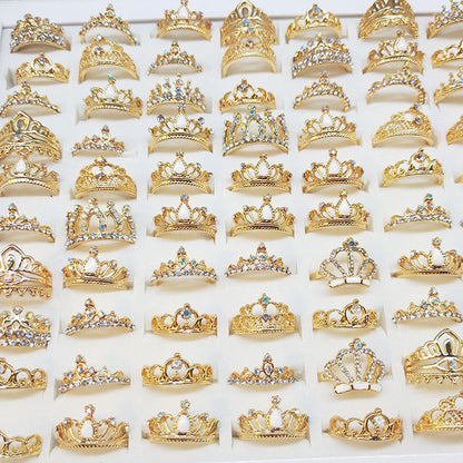 100pcs/ Box Mixed Rhinestone Crown Rings