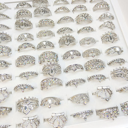 100pcs/ Box Mixed Rhinestone Crown Rings