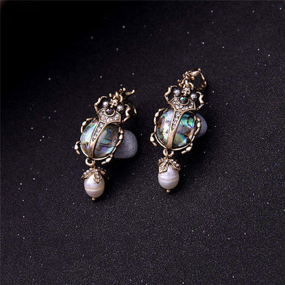 Vintage Insect Pearl Pendant Earrings