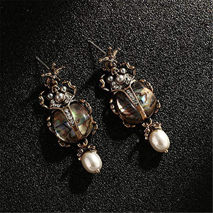 Vintage Insect Pearl Pendant Earrings
