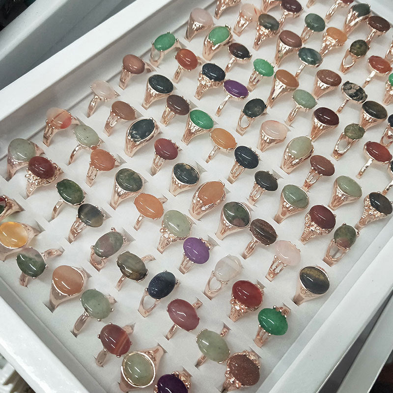 100pcs/ Box Mixed Stone Alloy Rings