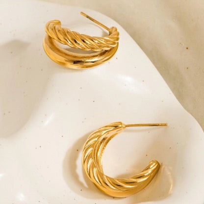 Ghislaine 18K Gold Non-Tarnish Braided Double Hoop Earring
