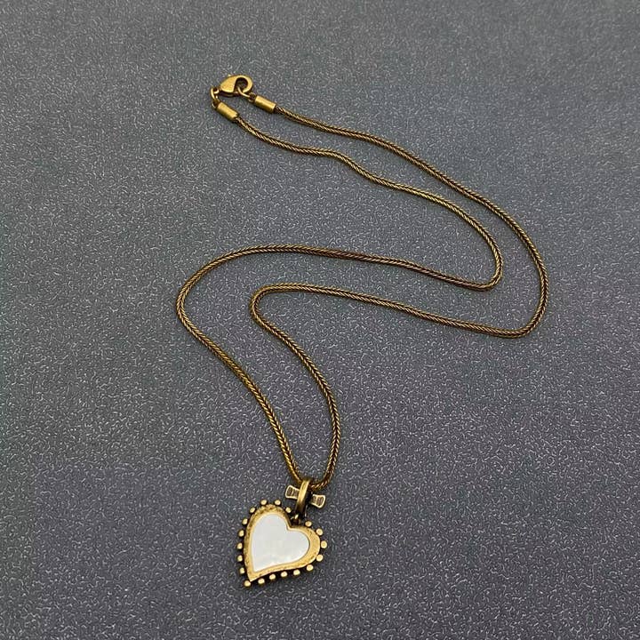 Babylon Style Cross & Shell Heart Charm Necklace