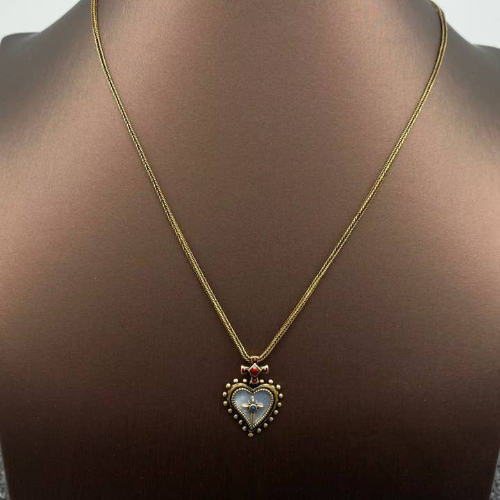Babylon Style Cross & Shell Heart Charm Necklace