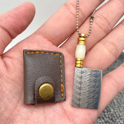 Mini Portable Laser Damascus Pattern Pocket Knife Keychain with Cover