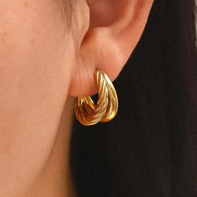 Ghislaine 18K Gold Non-Tarnish Braided Double Hoop Earring