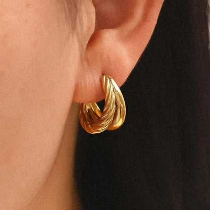 Ghislaine 18K Gold Non-Tarnish Braided Double Hoop Earring